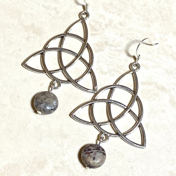 2/$20, Genuine Earthy Purple Agate Celtic Trinity Sterling Silver Hook Earrings - Picture 1 of 9
